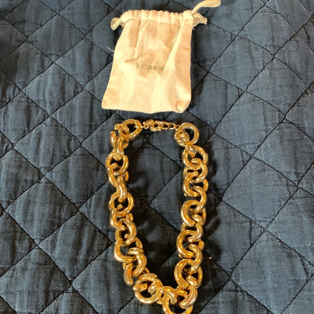 J. Crew gold style necklace, looks gorgeous with white button down